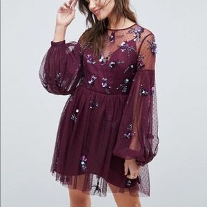 NWOT ASOS Embellished Balloon Sleeve Mini Dress